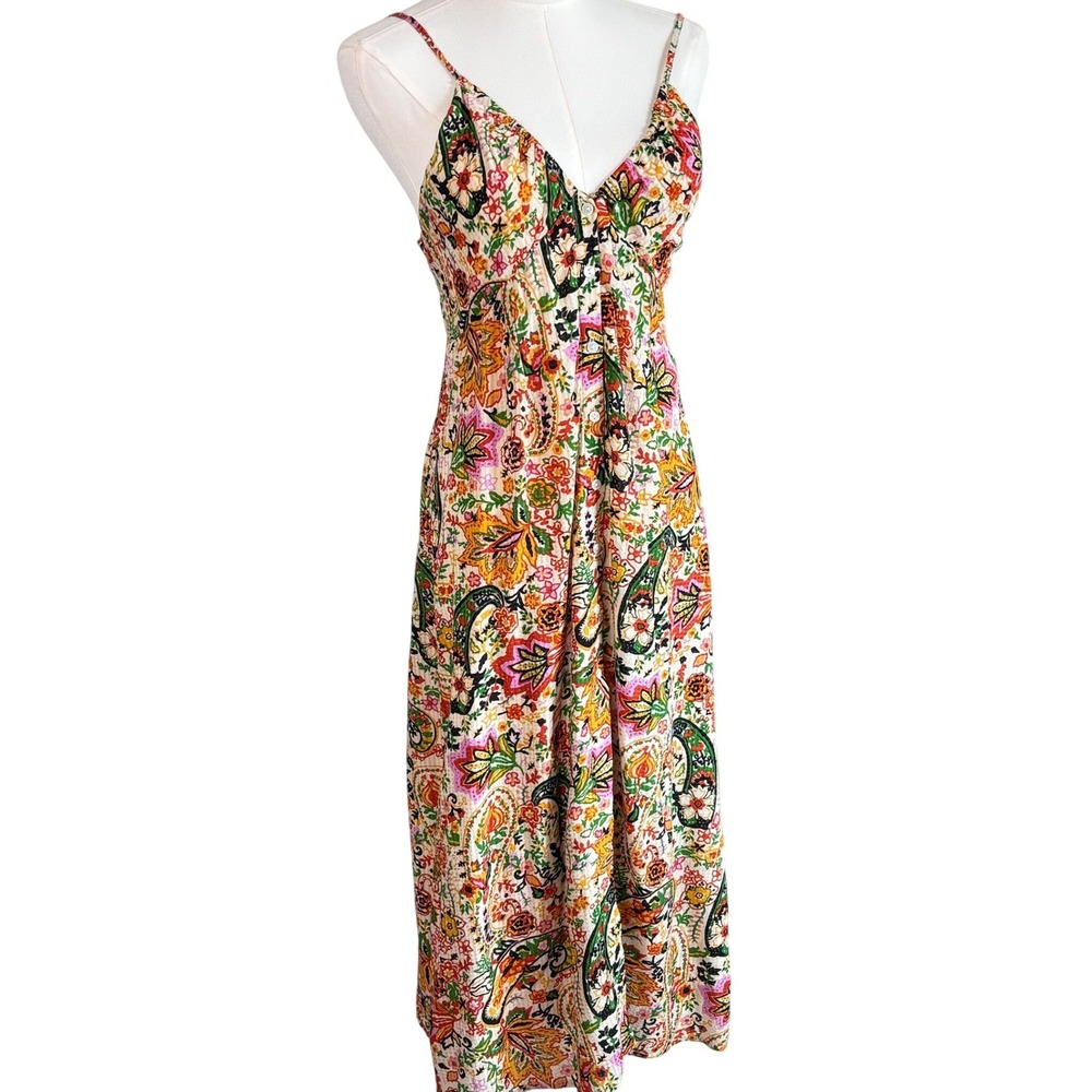 ba&sh Lady Dress Multi Color Paisley Floral Midi Button Front Open Back‎ Size M